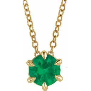 14K Yellow Round 4 mm Emerald Solitaire 16-18" Necklace - 87126:6028:P