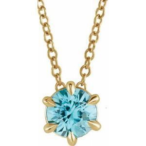 14K Yellow Round 5 mm Blue Zircon Solitaire 16-18" Necklace - 87126:6109:P