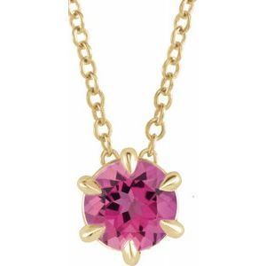 14K Yellow Round 5 mm Pink Tourmaline Solitaire 16-18" Necklace - 87126:6114:P