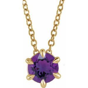 14K Yellow Round 6 mm Amethyst Solitaire 16-18" Necklace - 87126:6185:P