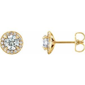 14K Yellow Round White Sapphire & 1/6 CTW Diamond Earrings  - 86458:725:P