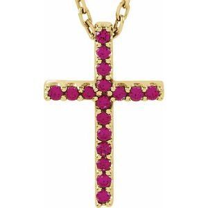 14K Yellow Ruby Petite Cross 16" Necklace  - R42147:103:P