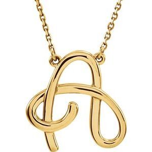 14K Yellow Script Initial A 16" Necklace - 84635:121:P
