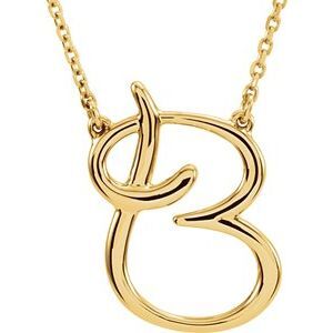 14K Yellow Script Initial B 16" Necklace - 84635:113:P