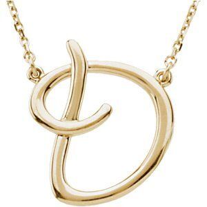14K Yellow Script Initial D 16" Necklace - 84635:102:P