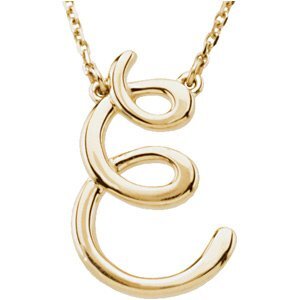 14K Yellow Script Initial E 16" Necklace - 84635:207:P