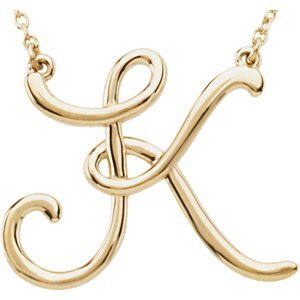 14K Yellow Script Initial K 16" Necklace - 84635:240:P