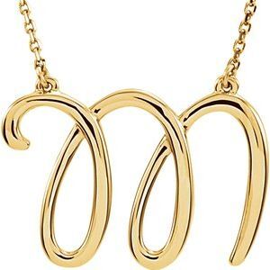 14K Yellow Script Initial M 16" Necklace - 84635:125:P