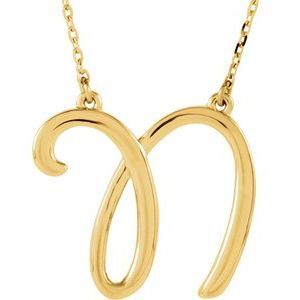 14K Yellow Script Initial N 16" Necklace - 84635:212:P