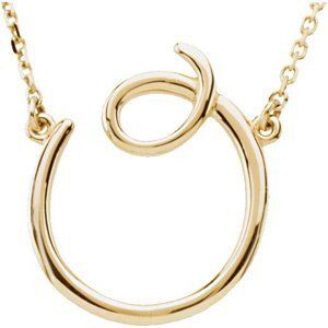 14K Yellow Script Initial O 16" Necklace - 84635:216:P