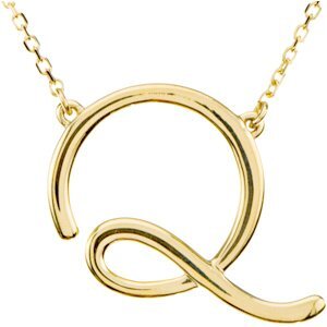 14K Yellow Script Initial Q 16" Necklace - 84635:224:P