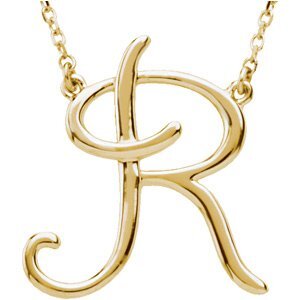 14K Yellow Script Initial R 16" Necklace - 84635:220:P