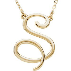 14K Yellow Script Initial S 16" Necklace - 84635:228:P