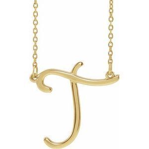14K Yellow Script Initial T 16" Necklace - 84635:282:P
