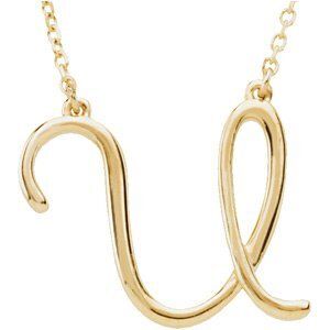 14K Yellow Script Initial U 16" Necklace - 84635:248:P