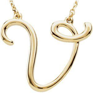14K Yellow Script Initial V 16" Necklace - 84635:278:P