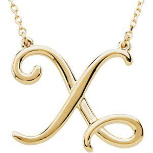 14K Yellow Script Initial X 16" Necklace - 84635:262:P
