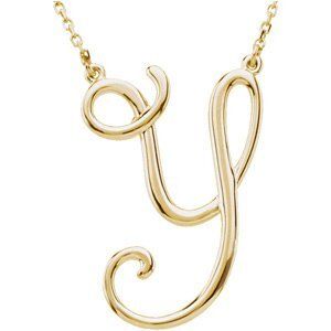 14K Yellow Script Initial Y 16" Necklace - 84635:266:P