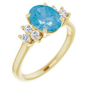 14K Yellow Swiss Blue Topaz  & 1/4 CTW Diamond Ring - 71604:70014:P