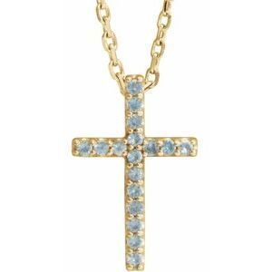 14K Yellow Swiss Blue Topaz Petite Cross 16" Necklace  - R42147:119:P