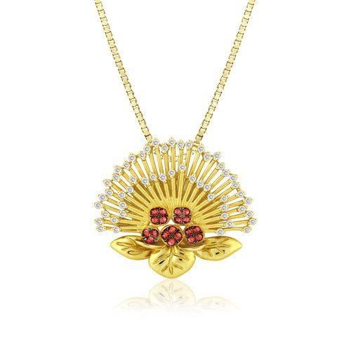 14K YG Lehua Pendant, Hawaiian Inspired  Pendant, FLP-36236/ YG