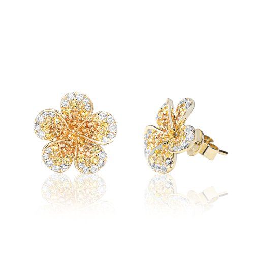 14K YG Ombre Plumeria Stud Earring 15mm, Hawaiian Inspired  Earring, FPE-35698/YS