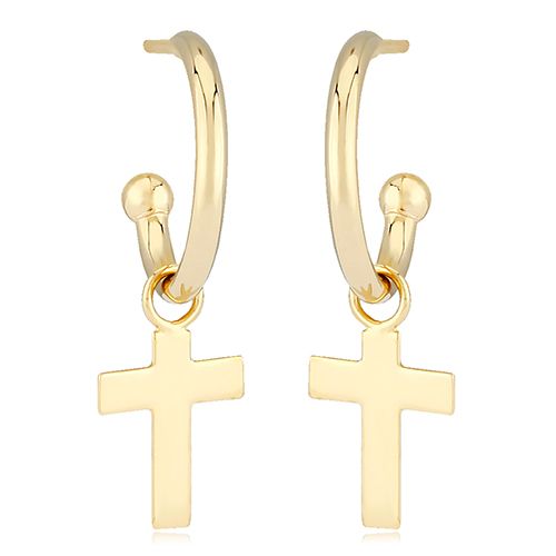 14kg 1.5x12mm W/flat Cross Sterling Silver Drop Earrings - 03-606-CROSS-B