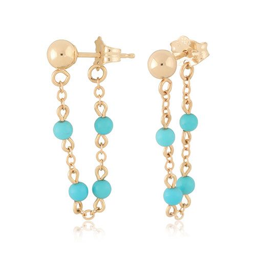 14kg Gold Ball W-turquoise Sweep Earrings - 01-021TQ