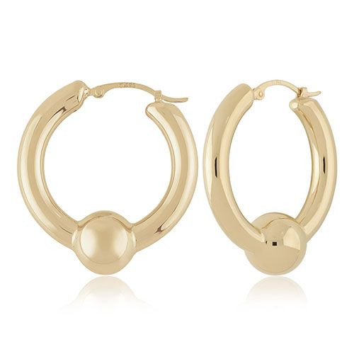 14kg Lg Tube W-ball Hoop Earrings - 21-4226