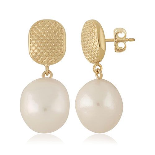 14kg Soft Oval Text W- Baroque Drop Earrings - 21-3383T-BRFP