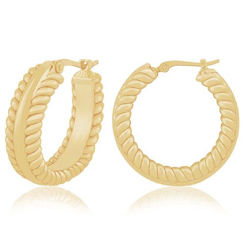 14kg Twist & Polished Hoop Earrings - 21-4214
