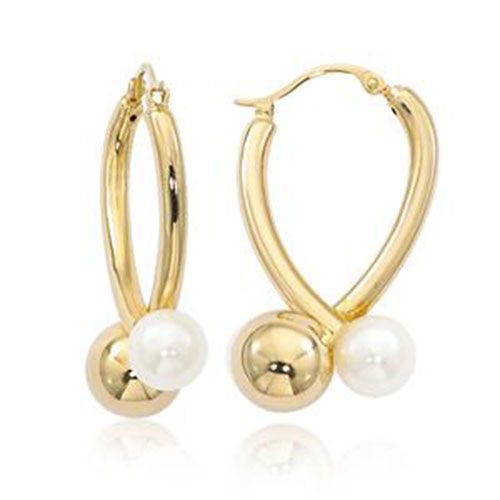 14kg Wishbone Hoop W-6mm Fw-pearl Earrings - 21-412