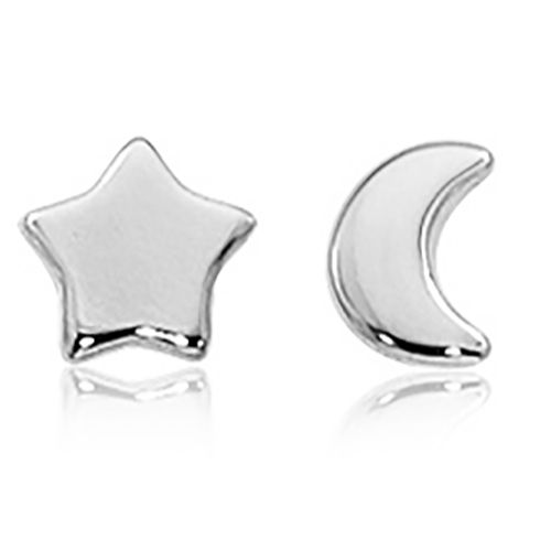 14kwg 8mm Flat Star &amp; Moon Stud Earrings - 21-357W