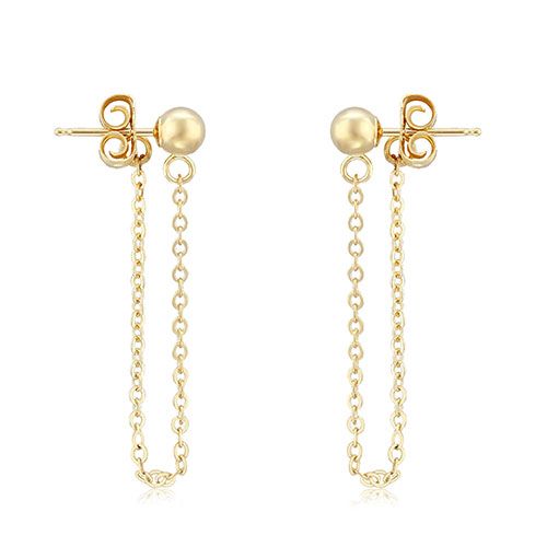 14ky 4mm Ball W-1.5 Inch  Chain Earrings - 12-107-1-5