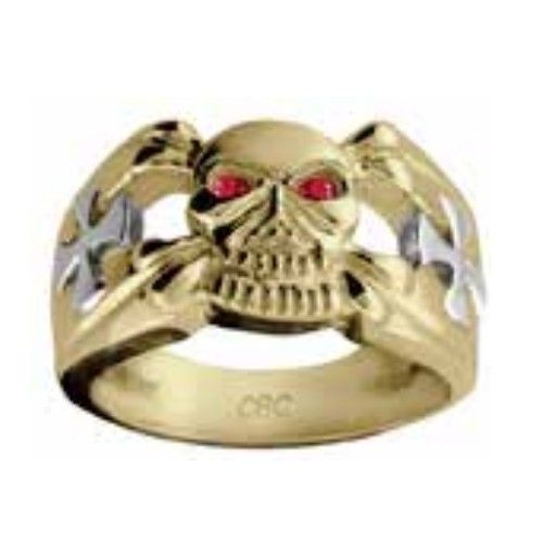 14ky Men Pirate Rings W/ 0.12 Ct Tw Ruby Eyes Size 9  - RYMPIRR90