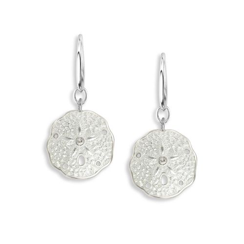 15mm-White Sand Dollar Sterling Silver Wire Earrings-White Sapphires 15 mm  - NW0417YB