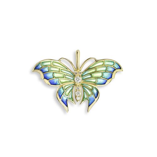 18K Blue Plique-a-Jour Butterfly Pendant-Diamonds - NNG135WA-X