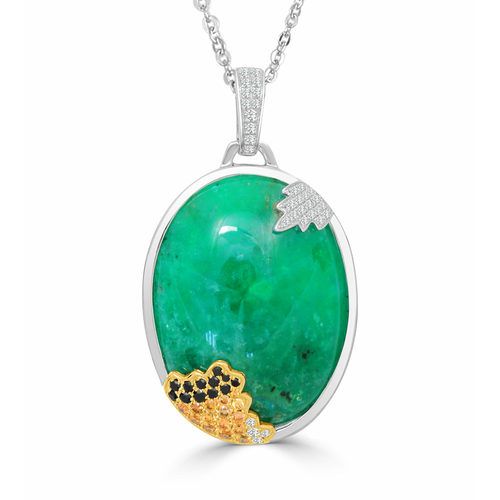 18K Large One of Kind Emerald and Diamond Pendant
