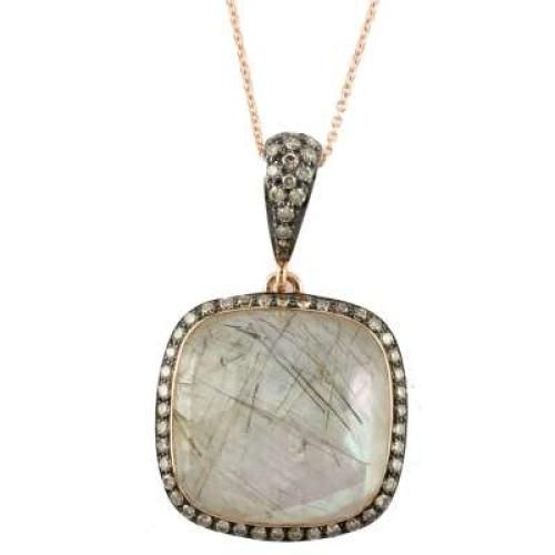 18k Rose Gold Brown Diamond Pendant With Mother Of Pearl And Brown Rutilated Quartz - P6145BRQ