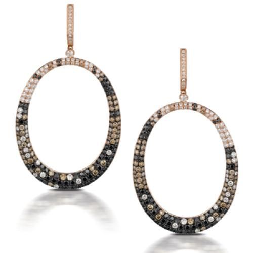 18k Rose Gold Diamond Earring With Black White And Brown Diamond - E5687BR