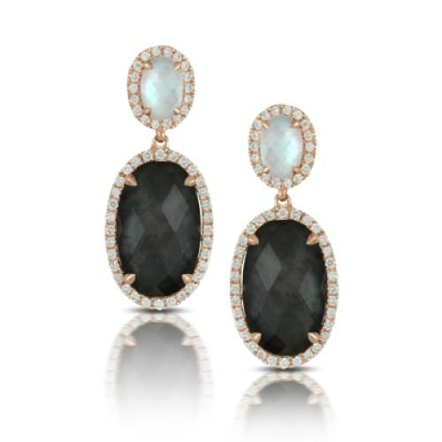 18k Rose Gold Diamond Earring With Clear Quartz Over White Mother Of Pearl - E6273HMP