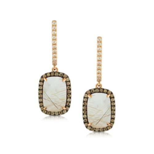 18k Rose Gold Diamond Earring With Mother Of Pearl And Brown Ruliated Quartz - E6259BRQMP