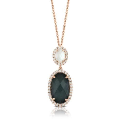 18k Rose Gold Diamond Pendant With Clear Quartz Over White Mother Of Pearl - P6273HMP