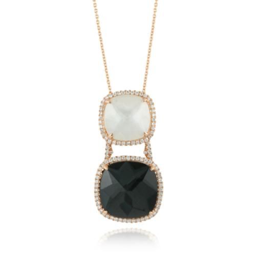 18k Rose Gold Diamond Pendant With Clear Quartz Over White Mother Of Pearl - P7181HMP