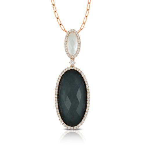 18k Rose Gold Diamond Pendant With Clear Quartz Over White Mother Of Pearl - P7224HMP