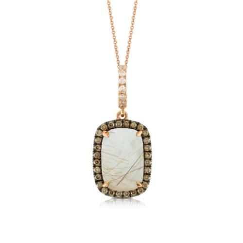 18k Rose Gold Diamond Pendant With Mother Of Pearl And Brown Ruliated Quartz - P6259BRQMP