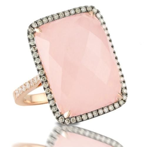 18k Rose Gold Diamond Ring With Brown And White Diamond And Rose Quartz Center - R5707BRSQ