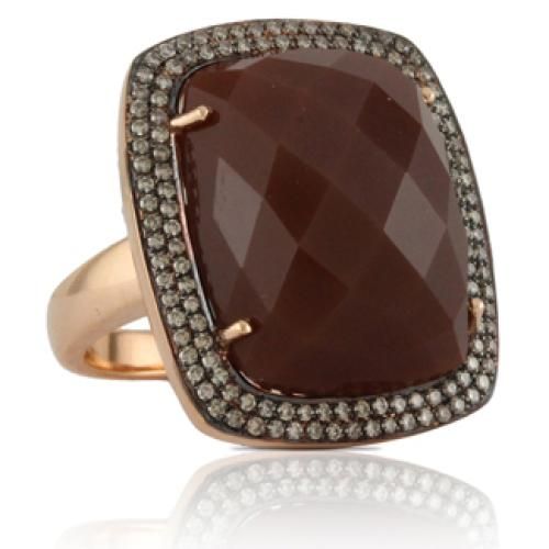 18k Rose Gold Diamond Ring With Brown Diamond And Chocolate Moonstone Center - R5604CMS