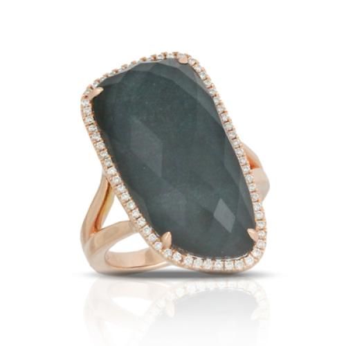 18k Rose Gold Diamond Ring With Clear Quartz Over Hematite - R7112HM