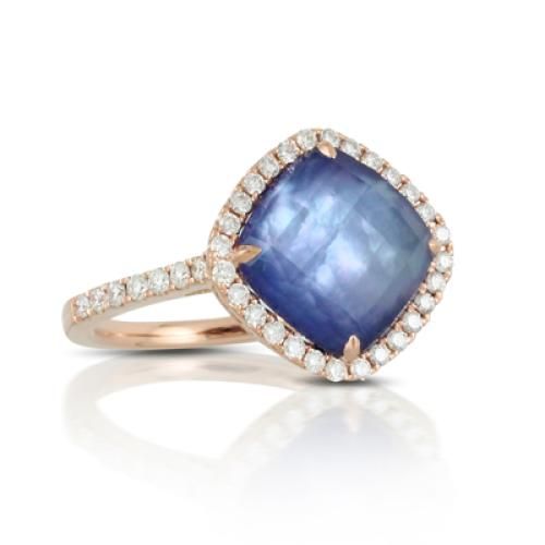 18k Rose Gold Diamond Ring With Lapis Base White Mother Of Pearl - R6248LMA